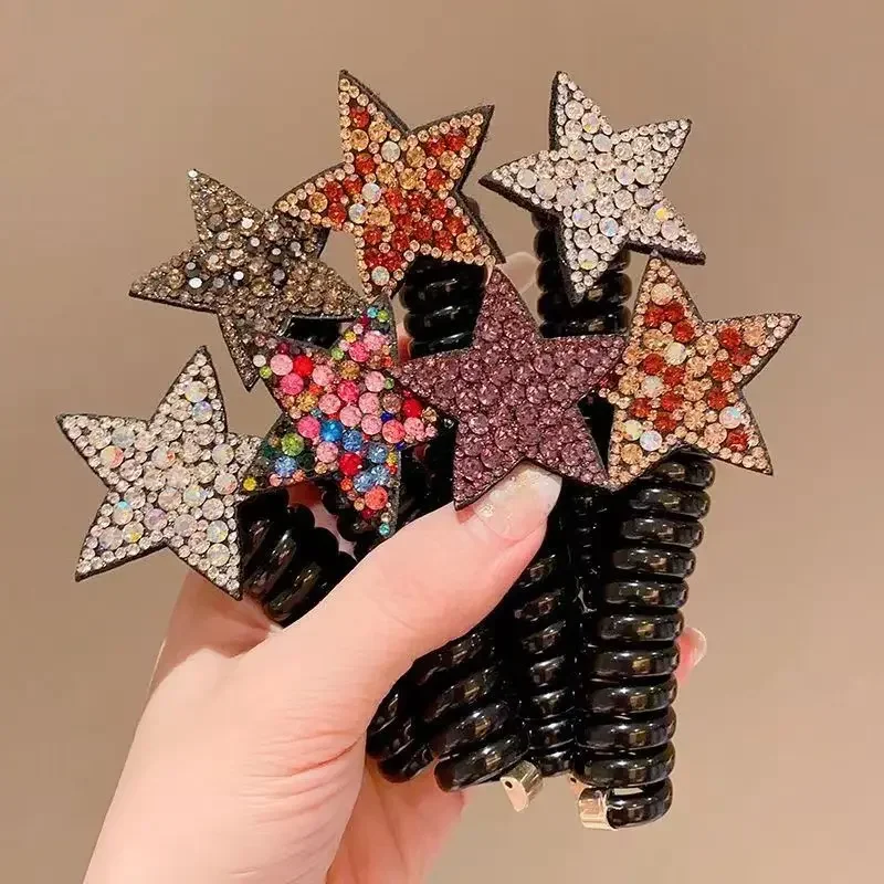 Rhinestone Star Headbands for Kids Ponytail High Elasticity Durable Headbands for Girls and Korean Hair Ties