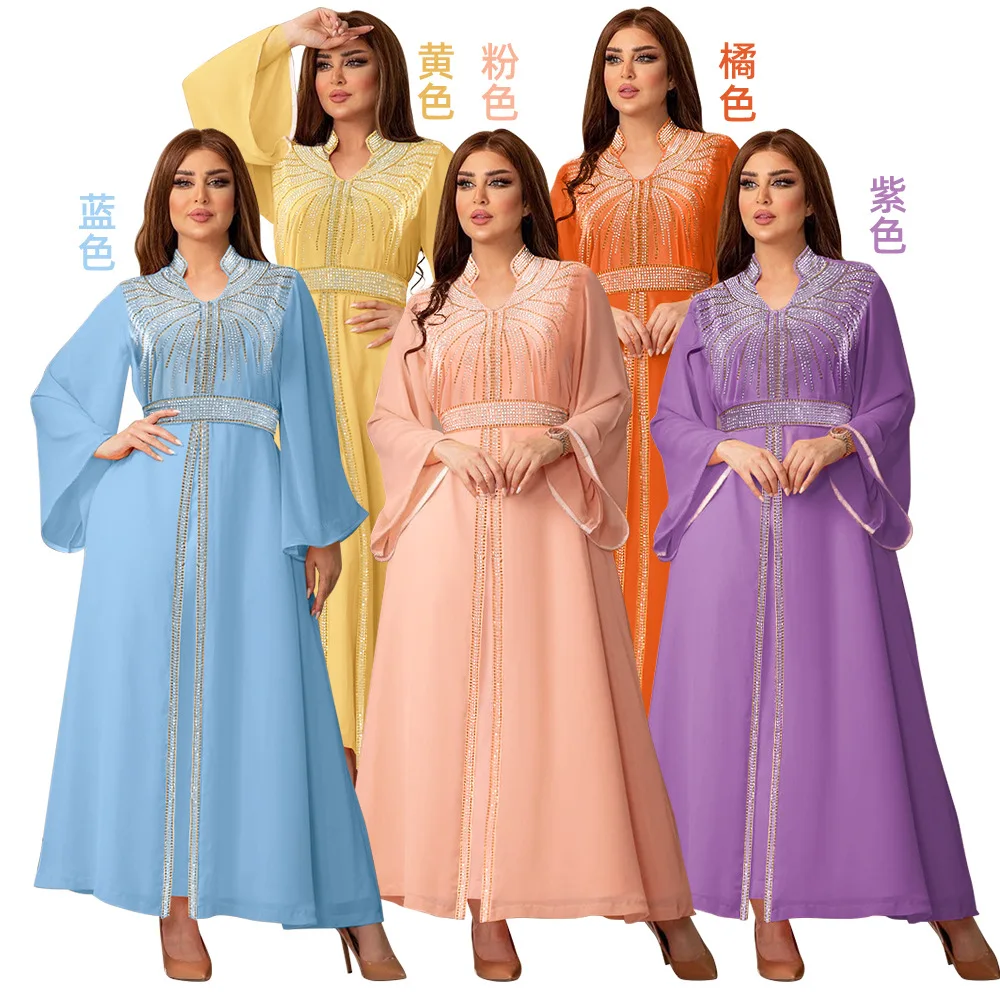 

Luxury Abaya Diamonds Muslim Elegant Women Dresses Caftan Moroccan Dubai Kaftan Gown Evening Party Eid Mubarak Jalabiya Vestidos