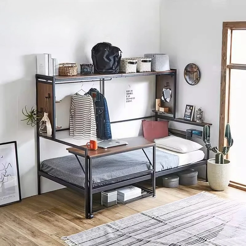 

Small apartment wrought iron bed retro iron double iron frame modern simple single metal frame storage