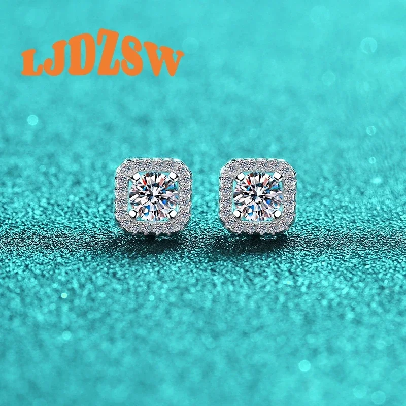 

Elegant Square Moissanite Earrings S925 Sterling Silver with 0.5-1ct Round Cut Center Stone Sparkling Luxury Jewelry for Women