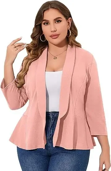 Chaqueta informal de talla grande para mujer, cárdigan de oficina de manga larga con solapa frontal, novedad