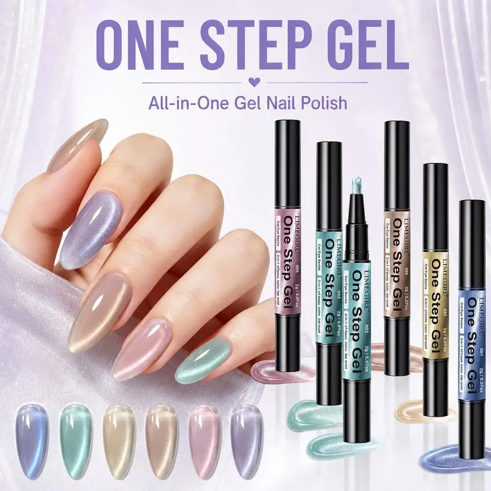 3 in 1 Cat Eye Gel Nail Polish Pen Shimmering Magnetic Gel Lacquer One Step Gel Nail Art Pen for Home Manicure and Salon Use