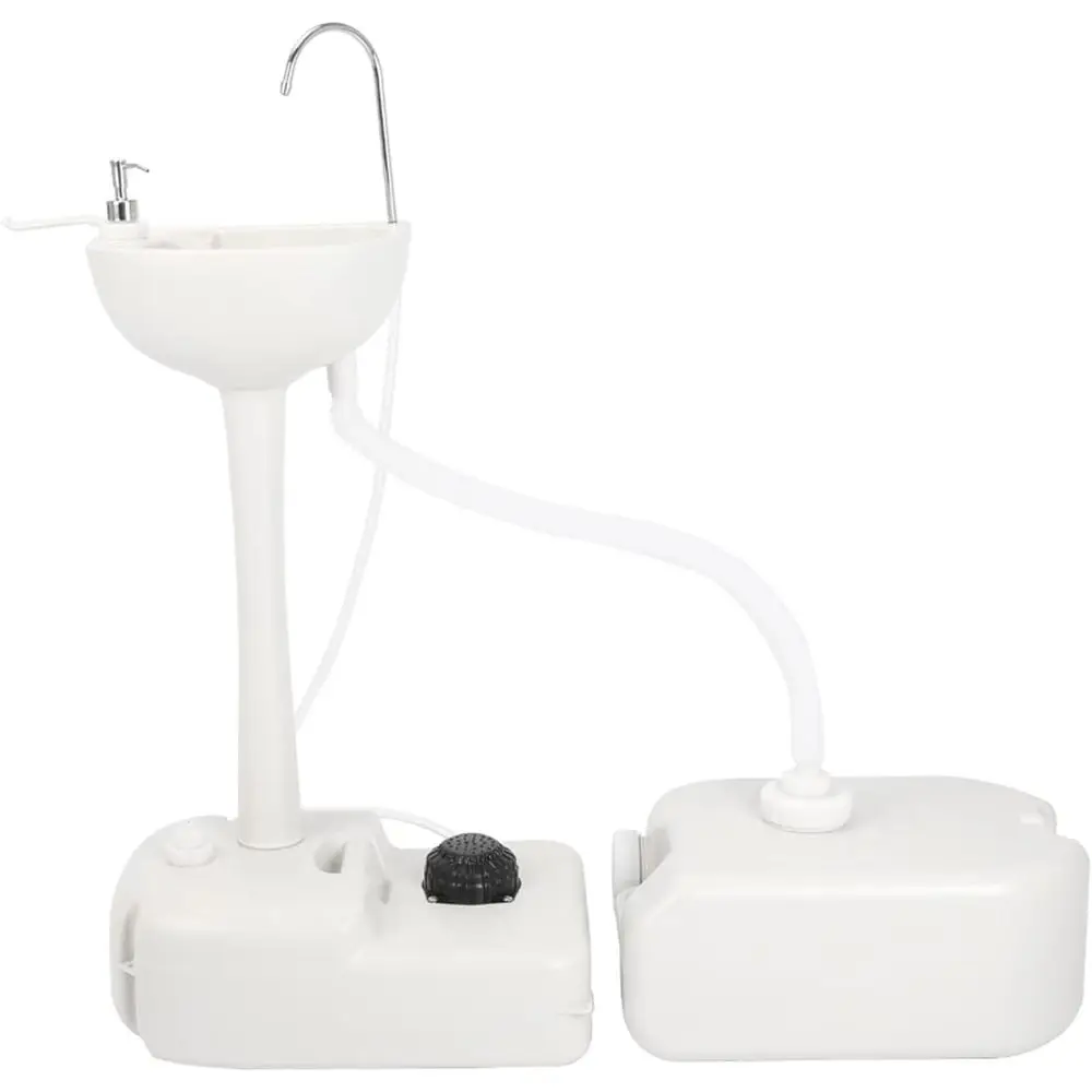Portable Camping Sink w/ 19L Water Tank Rolling Wheels Towel Holder Soap Dispenser Faucet, Outdoor Foot Pump Washing Station for