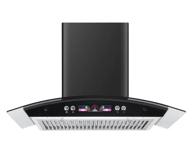 

Range hood exhaust hood top suction T-shaped arc color display switch double-layer separation steel mesh