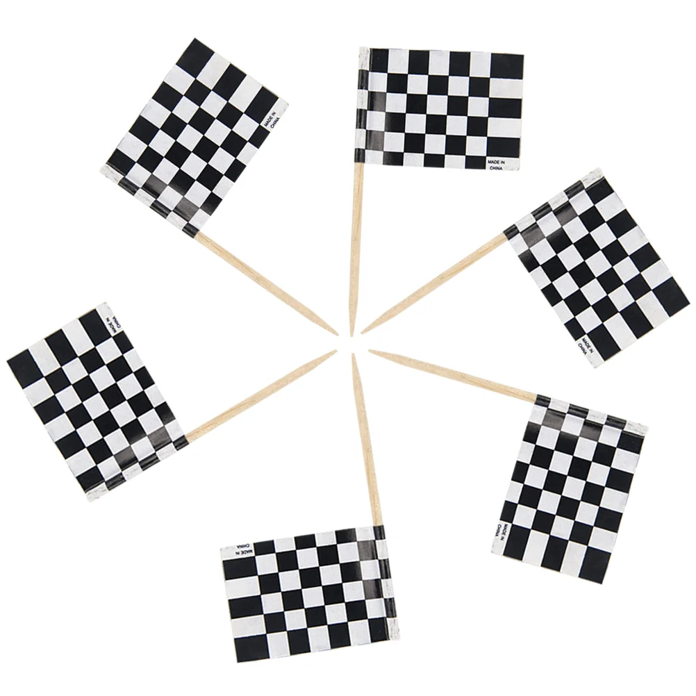 

24Pcs Birthday Cake Toppers Checkered Racing Flags Decorative Cupcake Picks Dessert Cake Decoration Topper for Wedding Party