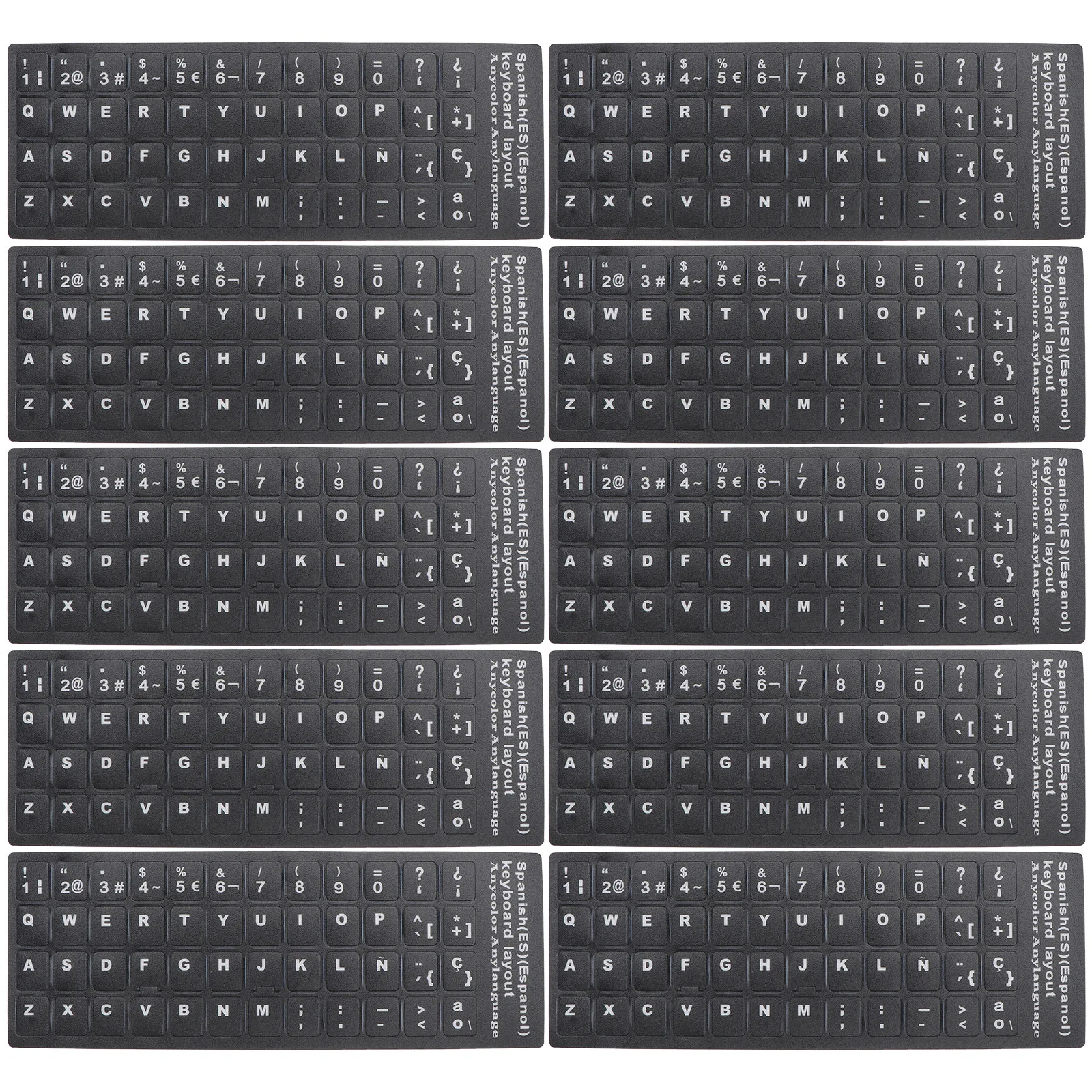 10Pcs Spanish Language Keyboard Skin Stickers PVC Flexible Universal Layout No Glue Residue Ideal for Students Teachers Home