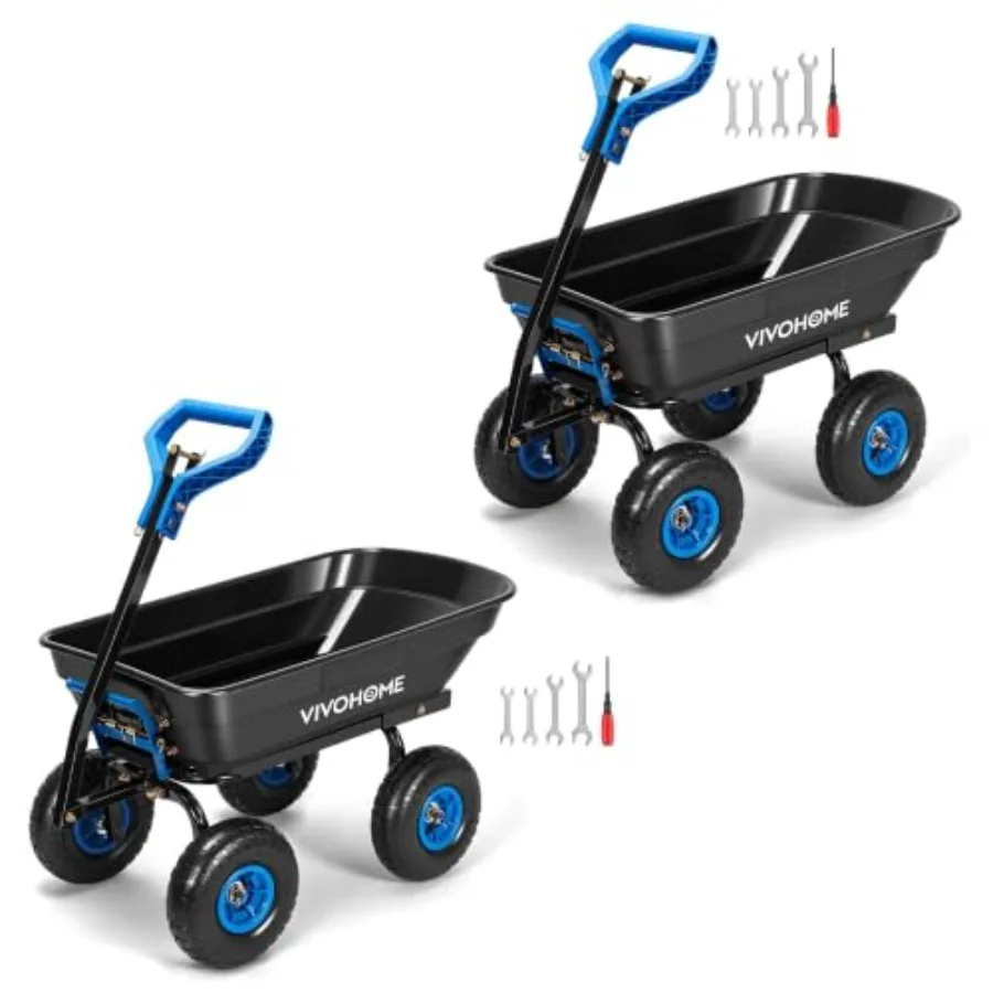 Garden cart for outdoor use, polyethylene body, blue color, 660lbs capacity with 2-in-1 convertible handle