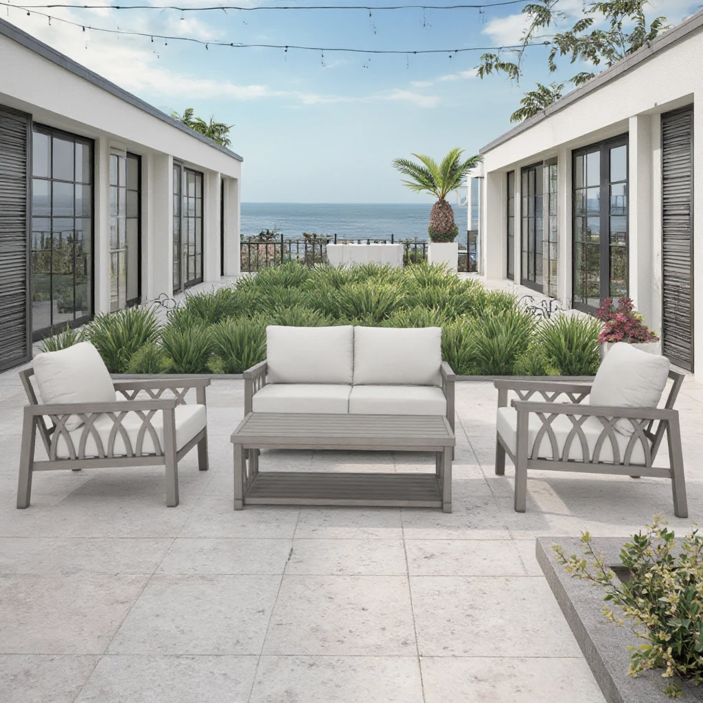 

4PCS Durable Minimalist Outdoor Table Loveseat Garden Sets Washable Fabric Cushions for Dining for Courtyard Patio Hotel Garden