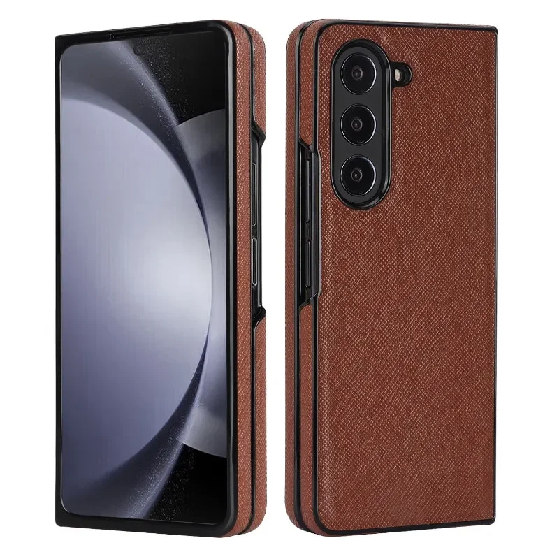 Kreuznarbenleder-Handyhülle für Samsung Galaxy Z Fold 7, 6, 5, 4, Fold 6, Fold 5, Fold 4, Hartschale, stoßfeste Absturzsicherungsabdeckung