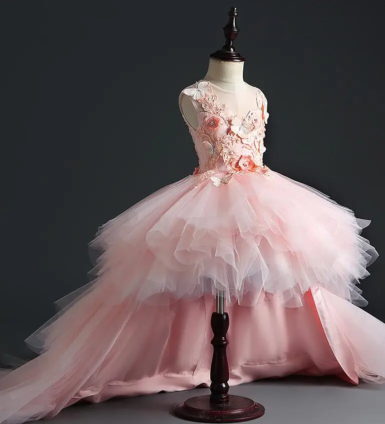 Robe de demoiselle d'honneur en couches pour mariage, appliques en fibre de tulle, princesse gonflée, fête d'anniversaire pour enfants, Rhde première communion, quelle que soit