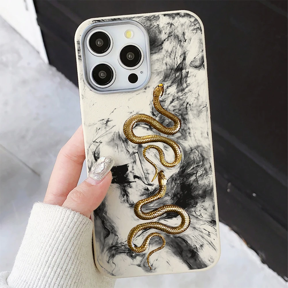 Chinese Ink Wash Golden Snake Print Phone Case For Samsung Galaxy S26 S25 S24 S23 S22 Ultra Plus A57 A56 A55 A37 A36 A35 Cover