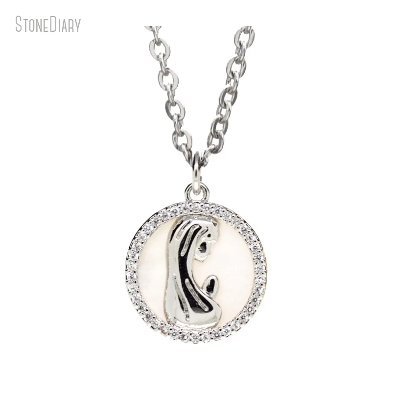 5Pcs Wholesale  Silver Color Copper White Shell Round Coin Shape Madonna Circle Jewelry Necklace NM46937