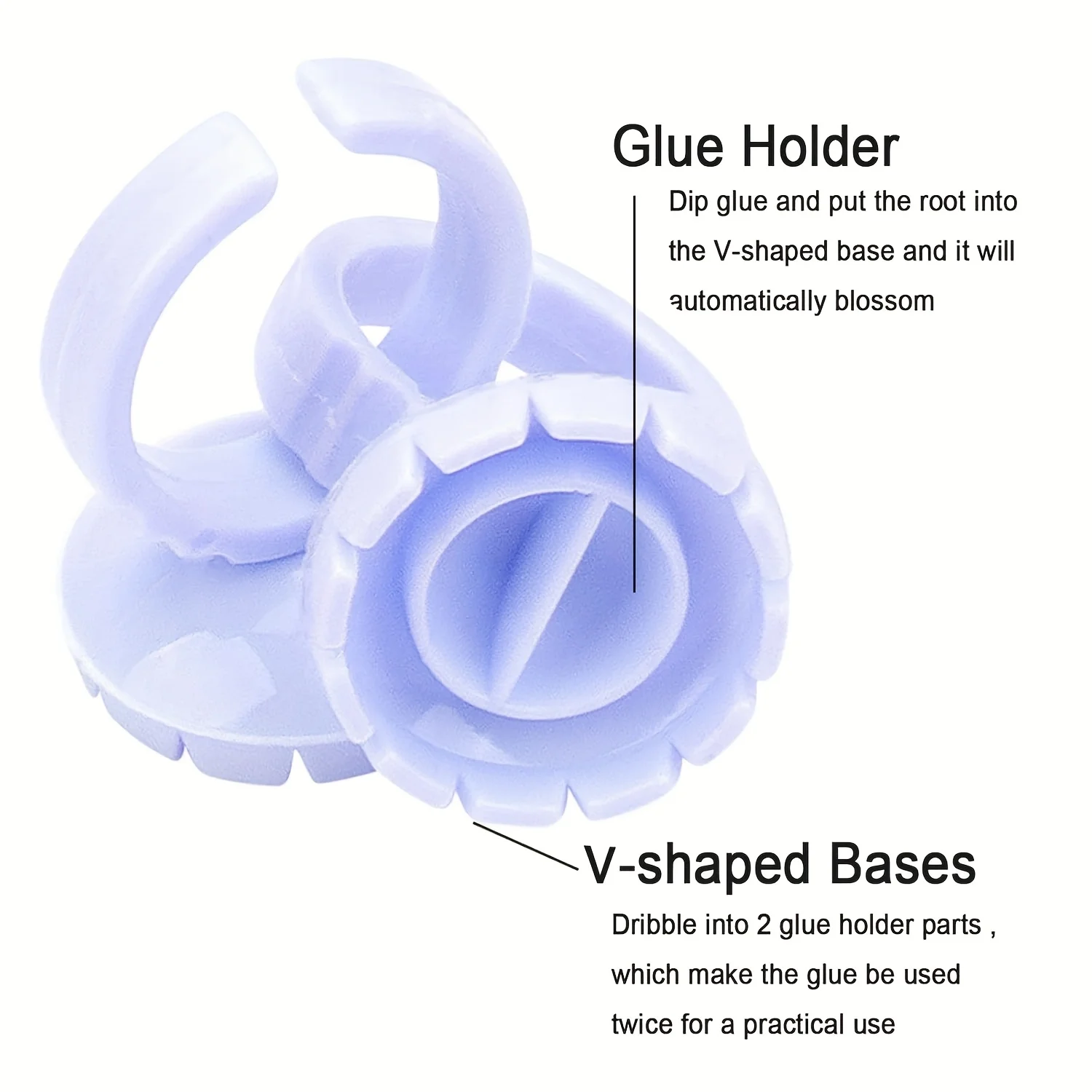 100 szt. Profesjonalne, regulowane pierścienie na klej do rzęs - silikonowe, zapobiegające rozlewaniu się, w kształcie płatka, do przedłużania rzęs, wielokrotnego użytku