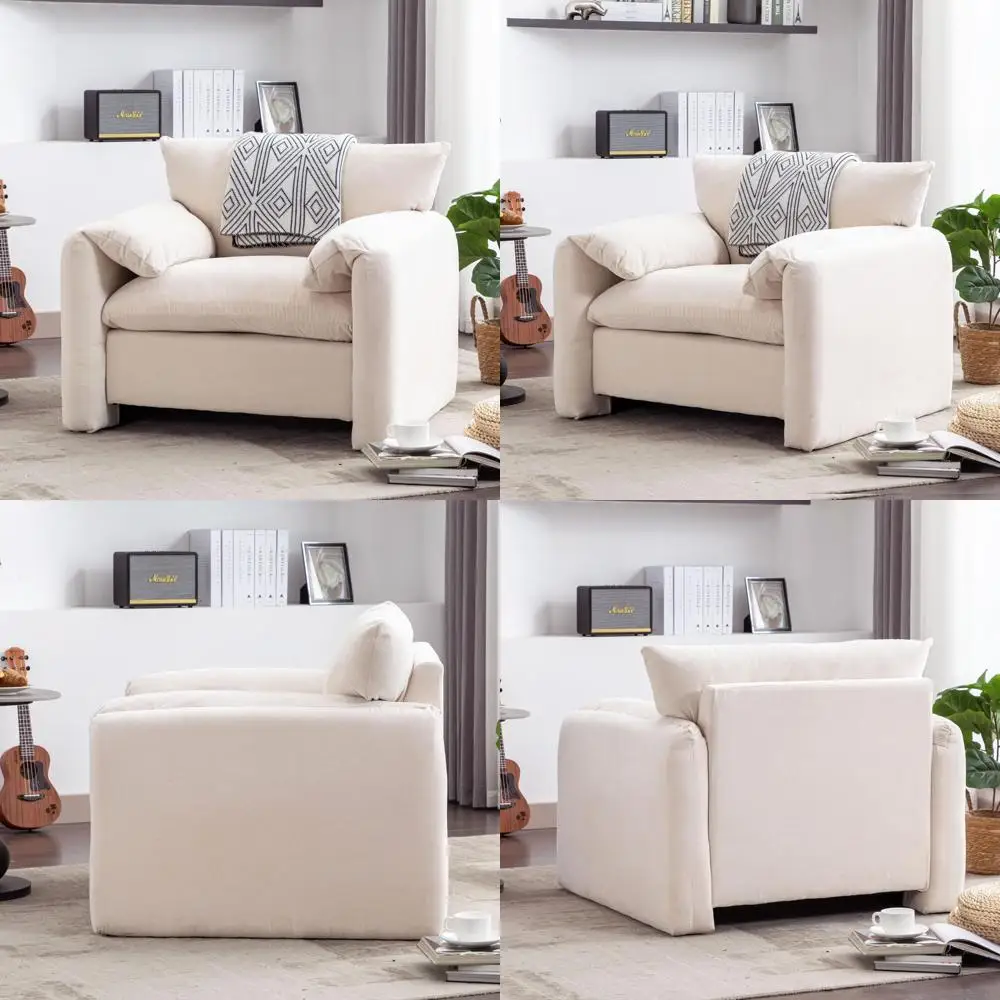 contemporary chenille oversized armchair - cream accent chair for living and bedroom, 38.6