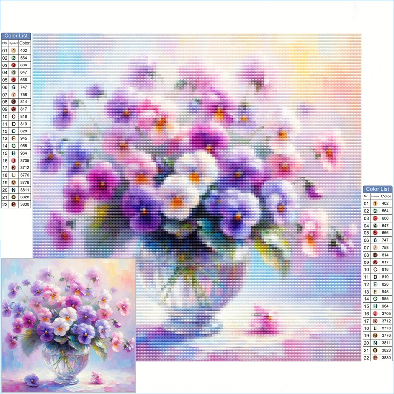

Diamond Painting Art Clearance A Bouquet Of Pansies In An Elegant Glass Vase Cross Stitch Kit Home Decoration Pictures Wall Art