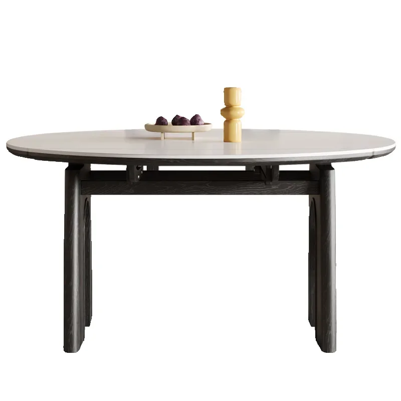 Medieval solid wood folding dining table round table restaurant small retractable retro dining table and chair combination