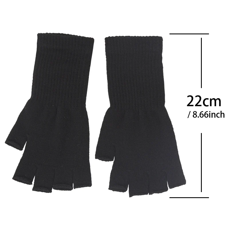 1 Pair Long Gloves Black Fingerless Knitted Gloves for Men Women Warm Outdoor Mitten Cycling Accessories Elastic Work Gloves