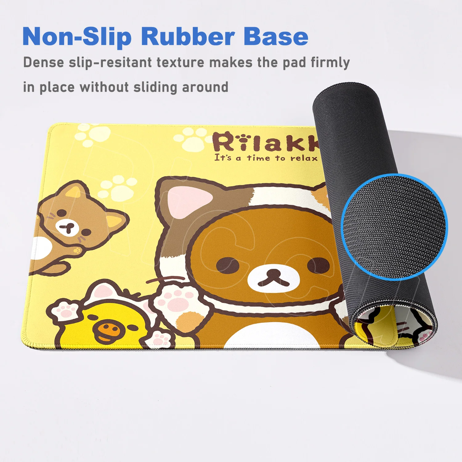 Computer Cartoon Yellow Mouse Pad Sanrio Rilakkuma Anime Kawaii Keyboard Carpet XL PC Cute Gaming Soft Mousepad HD Print Deskmat