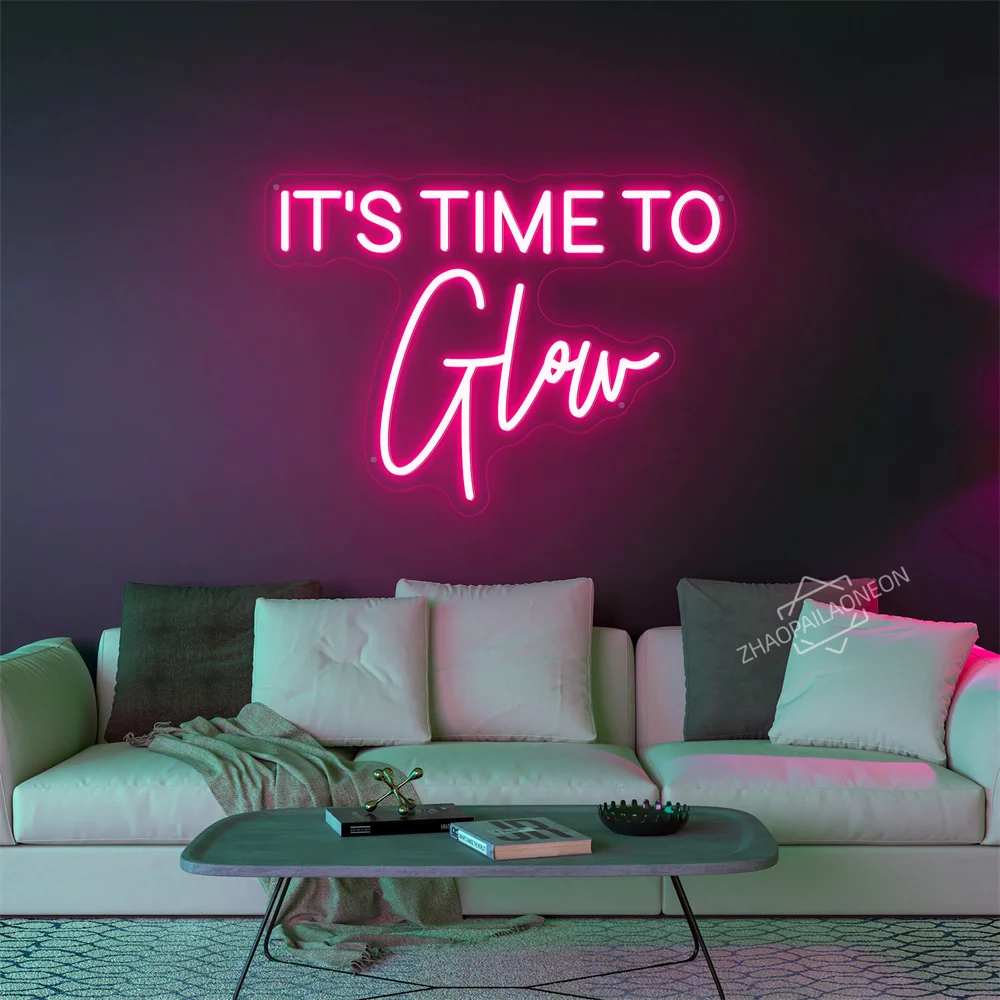 It's Time to Glow Neon Sign  Bedroom Living Room Decoration LED Lights Room Home Wall Decor Coffee Bar Neon Light Sign Gifts - view 4