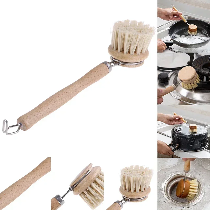 Bamboo Kitchen Cleaning Brush Natural Dishes Pots Pans Sink Washing Brush Eco-friendly Clean Scrubber Brush Cleaner