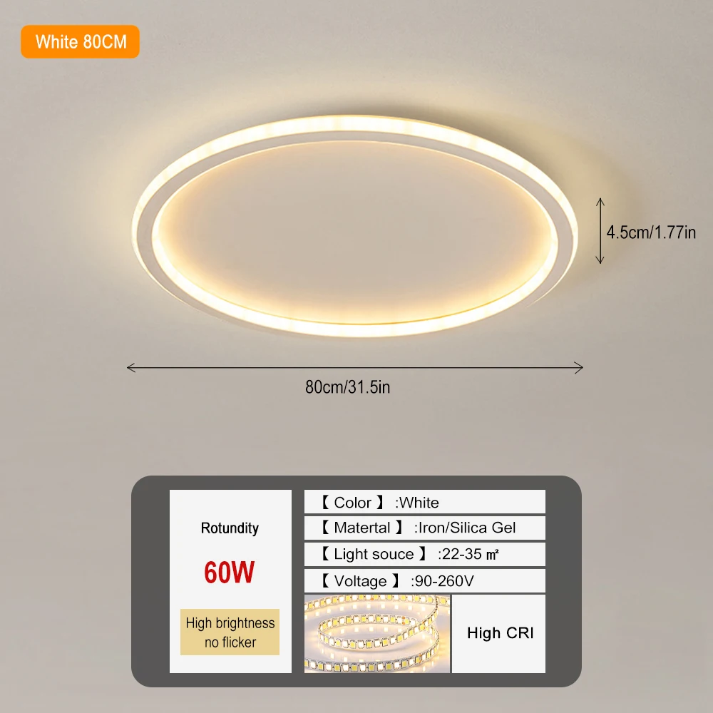 CETANT Minimalistische LED-Deckenleuchte, 30/50/80 °C, moderne minimalistische Innenbeleuchtung, Schlafzimmer, Wohnzimmer, Hauptlicht, Esszimmer, Arbeitszimmer 6