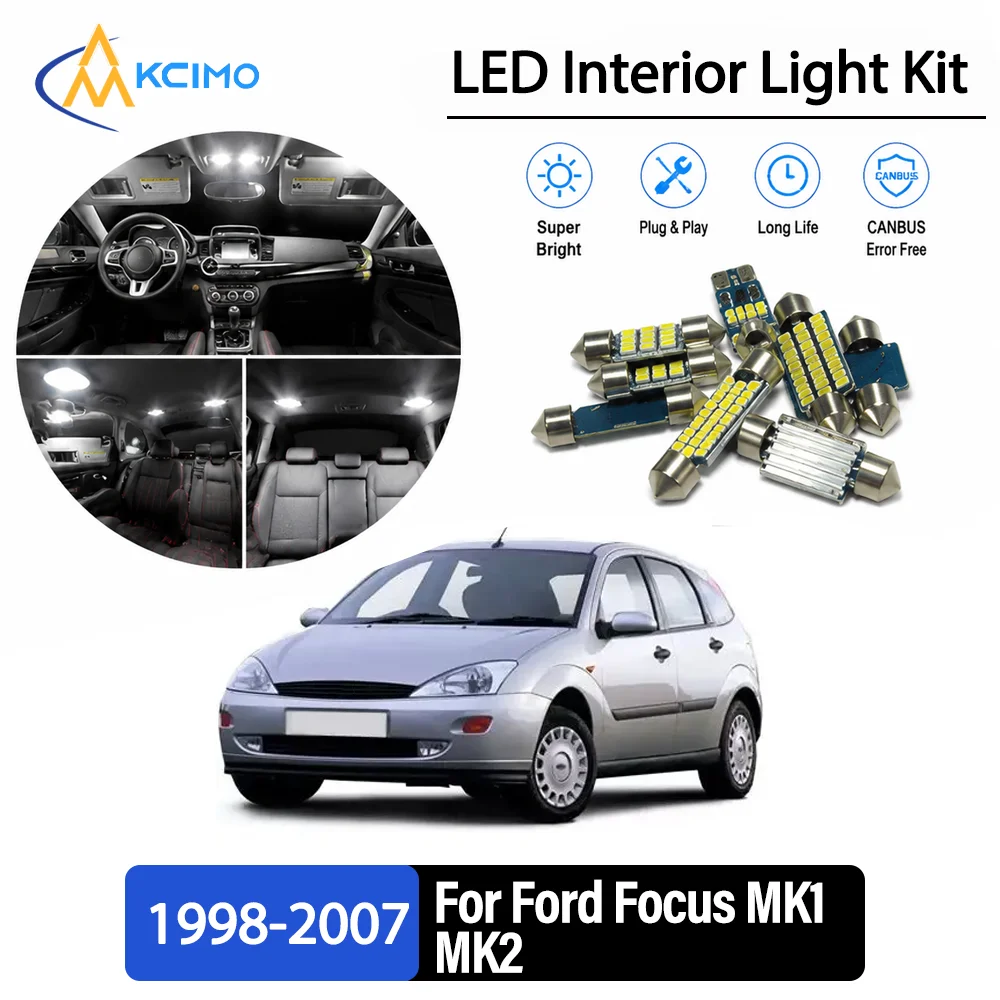 For Ford Focus MK1 MK2 1998-2007 1999 Premium No-Wire Continuous Glow Auto Interior LED Bulb Remodel Set Cabin Refit Lamps