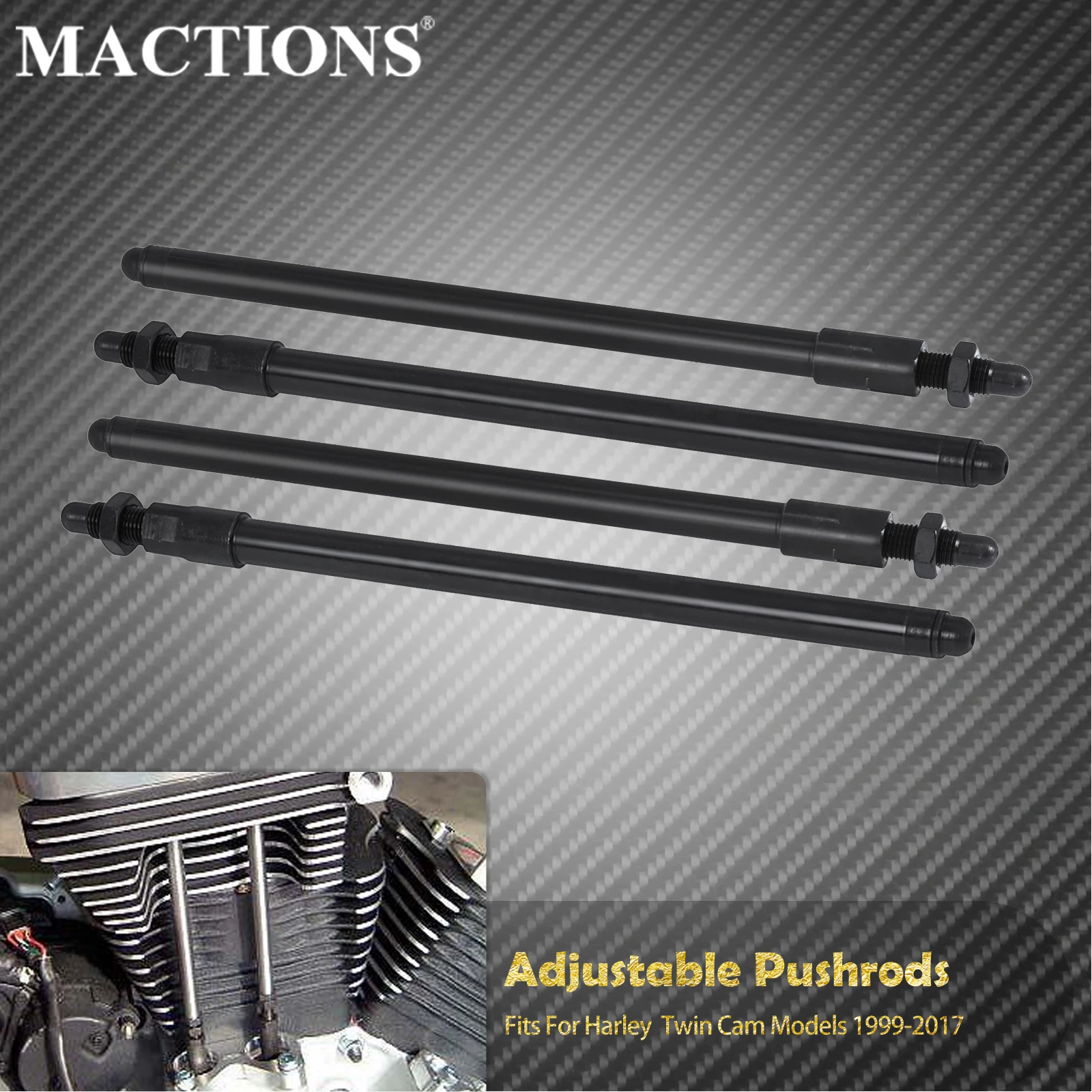 4PCS Motorcycle Adjustable Pushrods Black For Harley Twin Cam Models Softail Fatboy Touring Electra Road Glide Dyna FXBB 1999-17