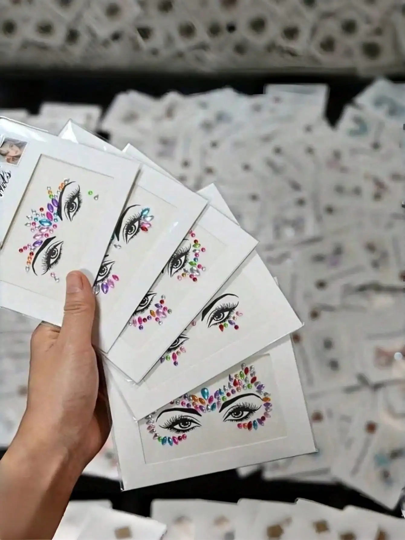 5PCS Glitter Crystal Face Stickers for Party Festival, Mermaid/Mixed Style, Random Colors & Shapes
