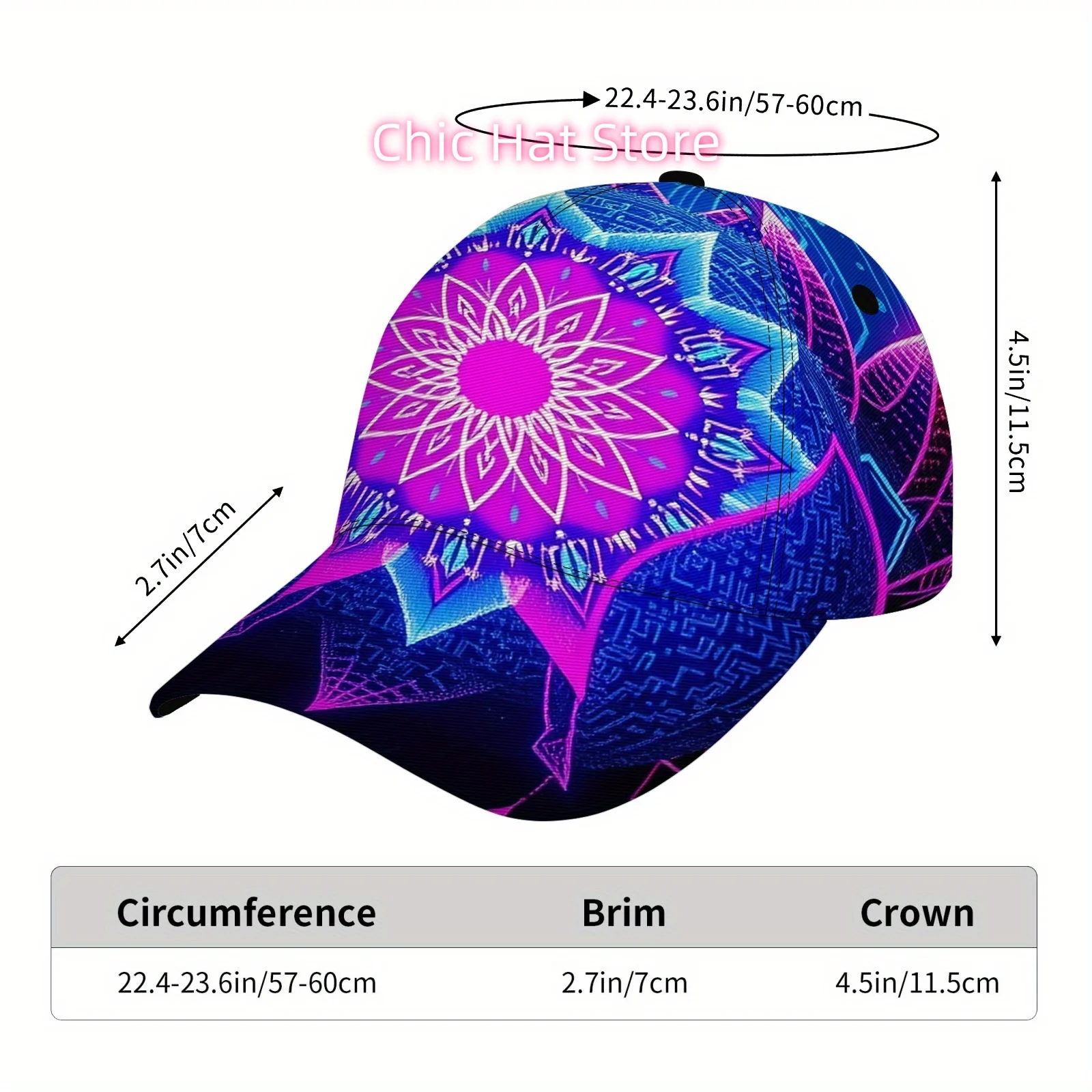 1pc Cyber Bohemian Fashion Colorful Mandala Baseball Cap, Trendy Eye-Catching Print, Lightweight and Breathable, Snap Closure, P
