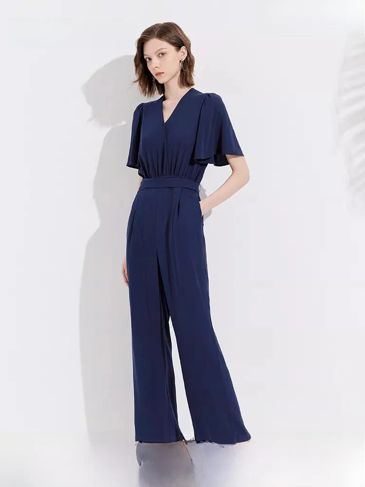 미에트로 패션 캐주얼 원피스 V넥 루즈핏 출퇴근 여성복 하이웨이스트 롱 팬츠 폴리에스터 섬유