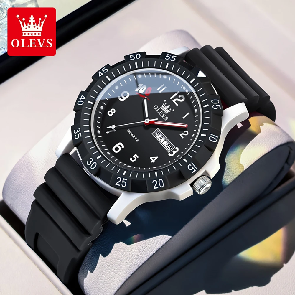 OLEVS 2705 Quartz Watch For Students Full Marks Calendar Window Silicone Strap 30m Waterproof Luminous Function Students Watch