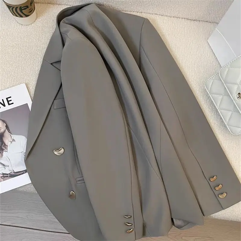 New gray high-end British style suit jacket for spring and autumn 2024, women\'s French texture fashionable small suit