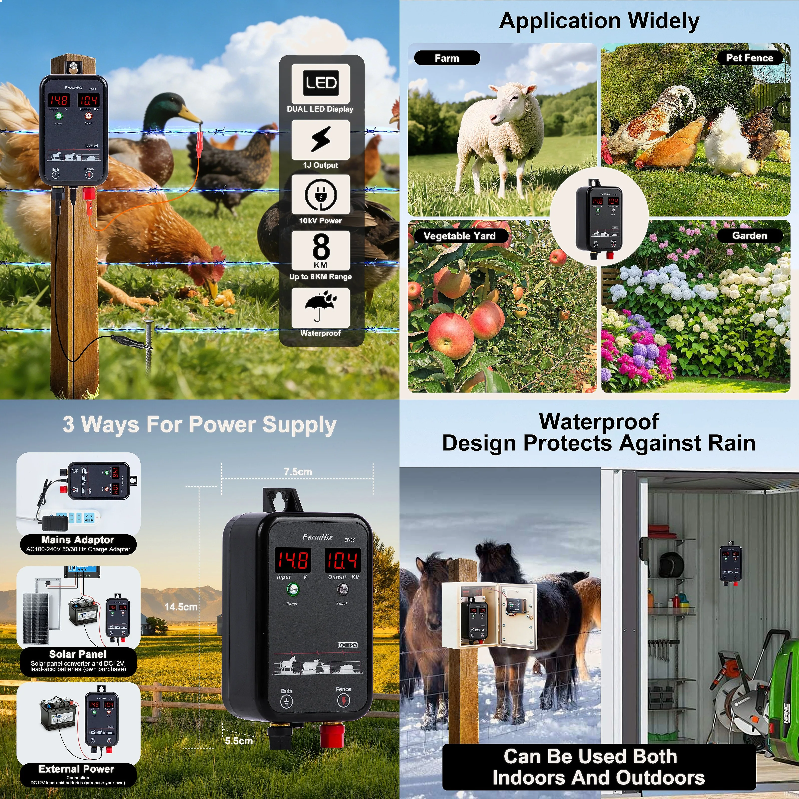 8KM Electric Fence Energizer High Voltage Pulse Controller for Livestock Cattle Farm Tool