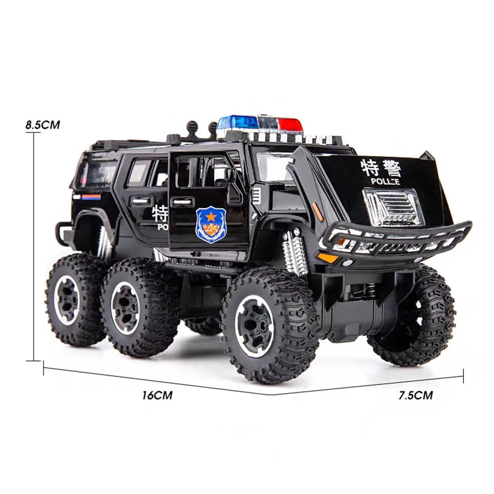 1:32 metal hanma carros modelos brinquedos veículos militares pneus de borracha com música leve modelo de carro de polícia em miniatura decoração para casa