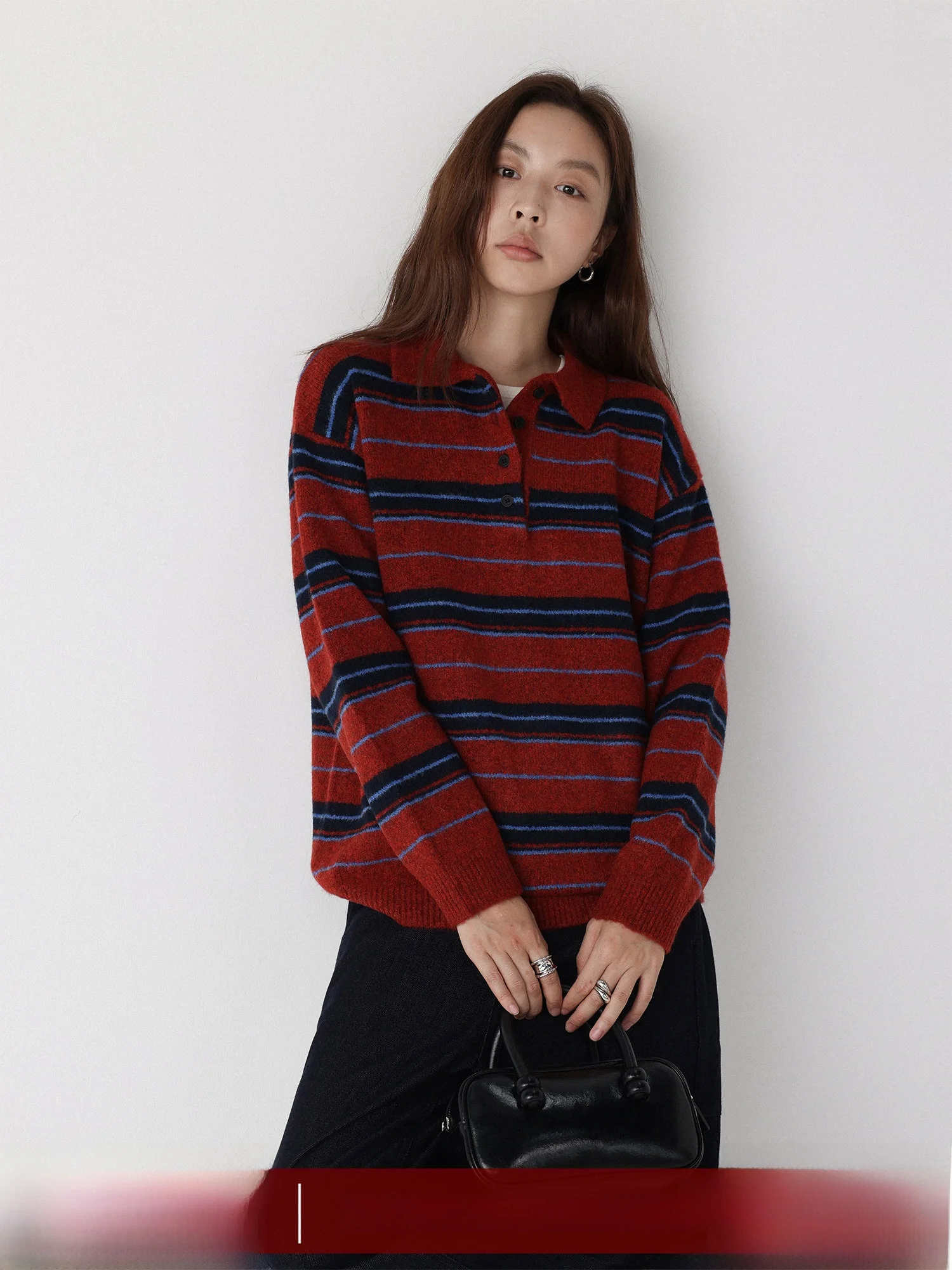 

LowCalorie 'Jane's Diary' Long Sve Overhead Knitted Ne Stripe Patterned Fuzzy Cotton Women's Loose Fit Knitwear