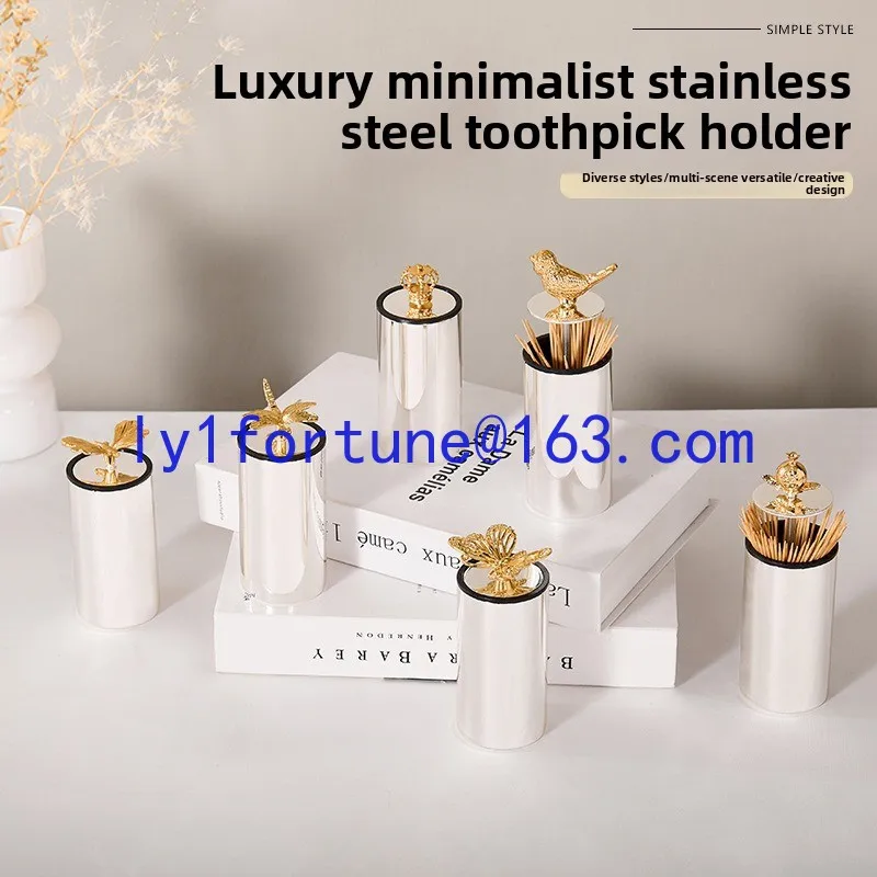 Bird Toothpick Box Light Luxury Premium Press Silver Plated Stainless Steel Toothpick Holder