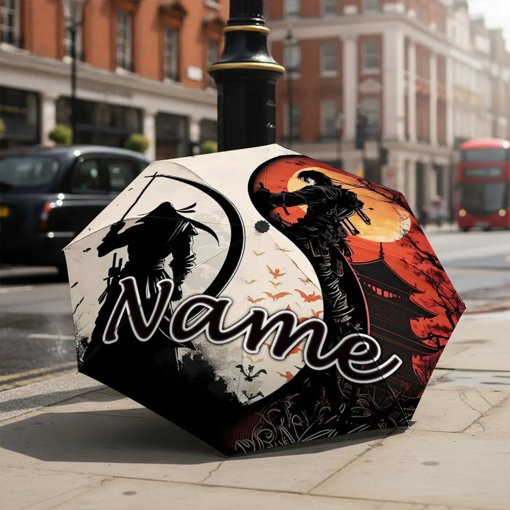 Custom Name umbrella, Ninja Shadow Yin-Yang Umbrella Fashion Folding Umbrella for Sunny and Rainy Days, Christmas Gift