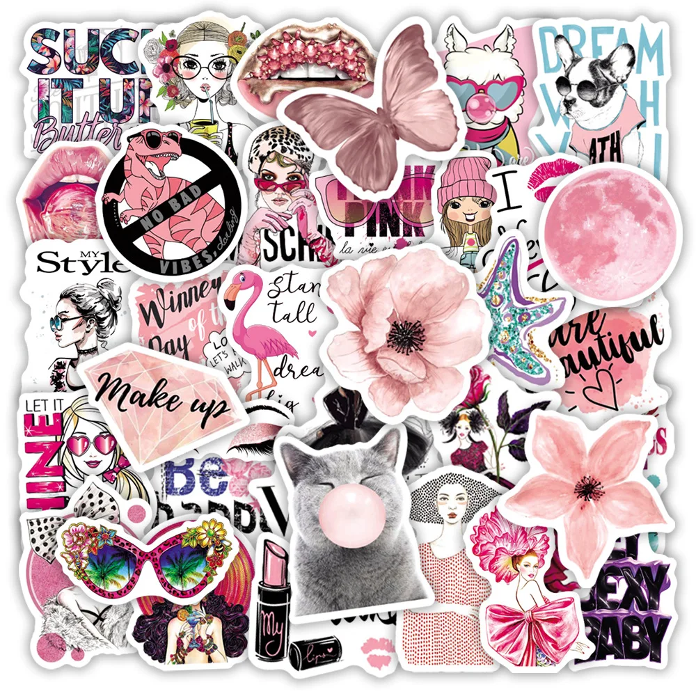 

50Pcs Pink Vsco Series Graffiti Stickers Suitable for Laptop Helmets Desktop Decoration DIY Stickers Toys Wholesale