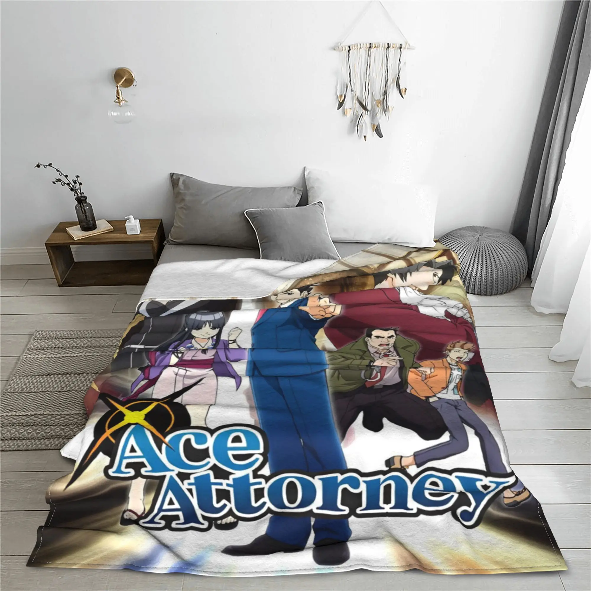 Ace Attorney Court Game Anime Knitted Blankets Phoenix Wright Wool Throw Blankets Bedspread Decoration Lightweight Multifunction