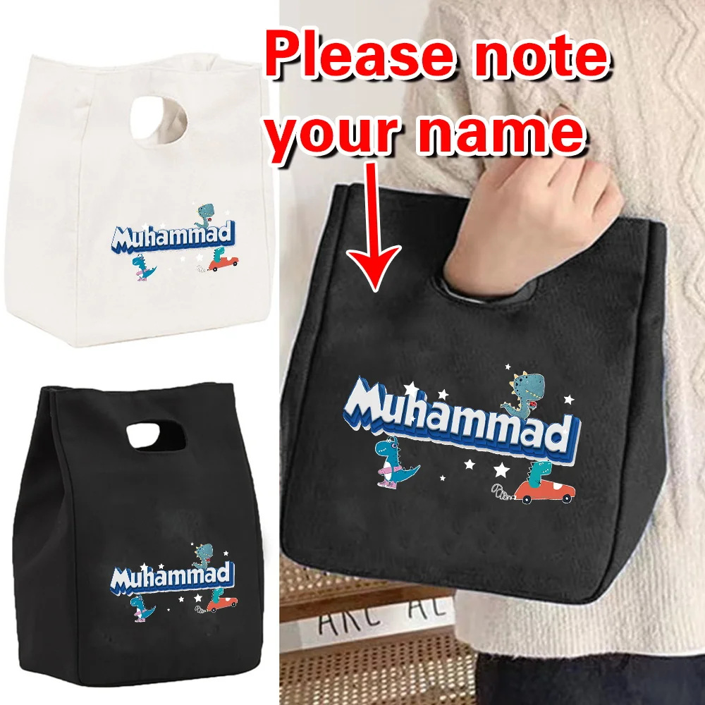 Personalized Customized Name Student Lunch Bags Simple Practical Handle Bag Office Bento Pouch Picnic Food Pouch Portable Pack