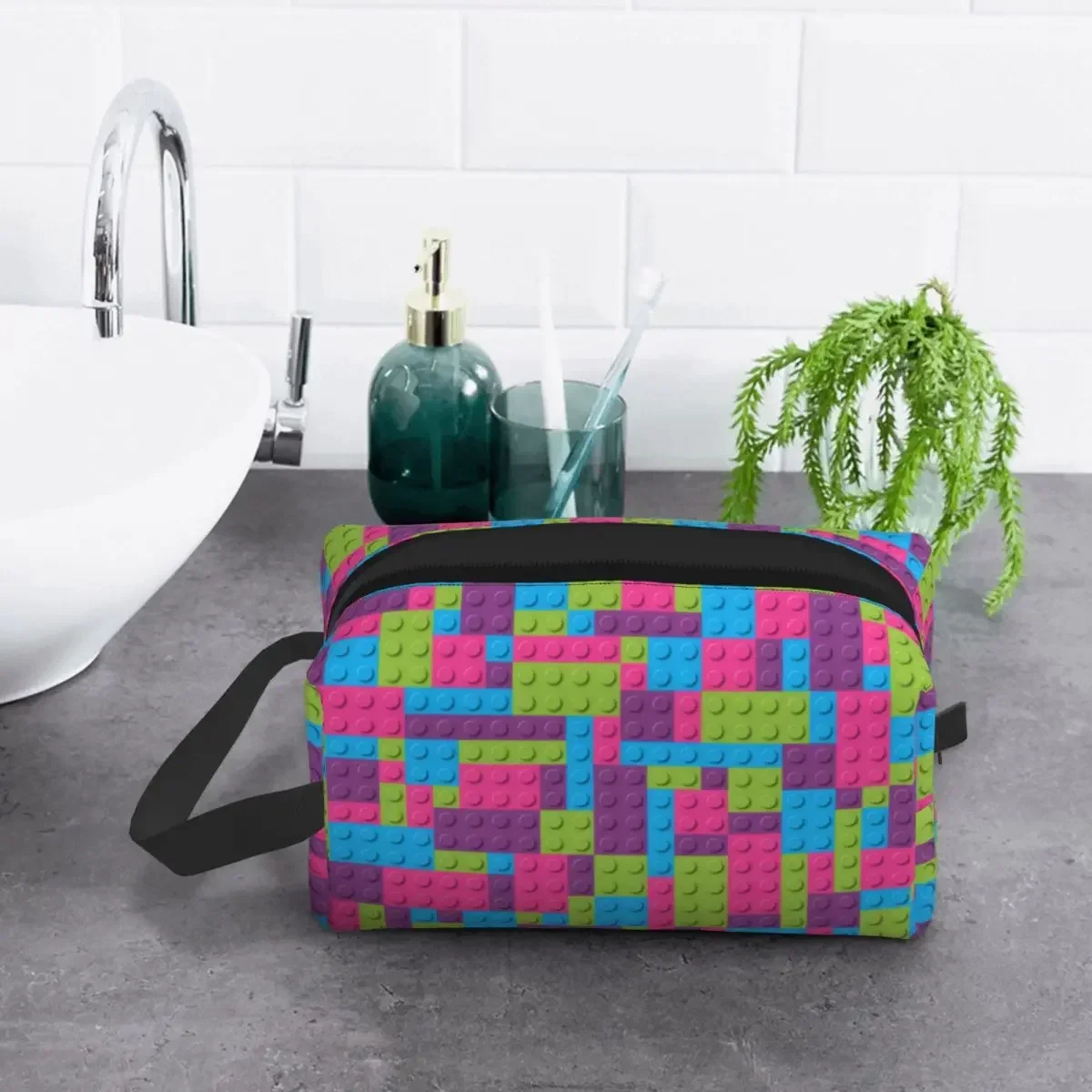 Custom Travel Building Plastic Brick Toy Blocks Toiletry Bag Makeup Cosmetic Organizer Women Beauty Storage Dopp Kit Case image 4