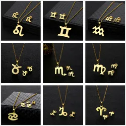 Jewelry Sets Stainless Capricorn Aquarius Pisces Aries Taurus Gemini Cancer Leo Virgo Libra Scorpio Sagittarius Necklace Earring