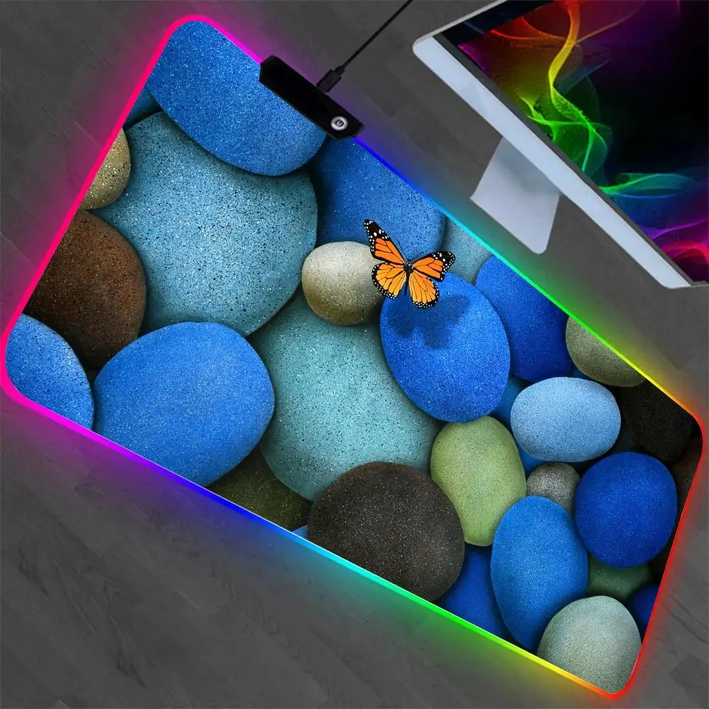 Tapis de souris papillon Nette Beautiful DegradTale, tapis de souris de jeu RVB média, tapis de souris PC, accessoires de joueur, grand tapis de souris lumineux LED