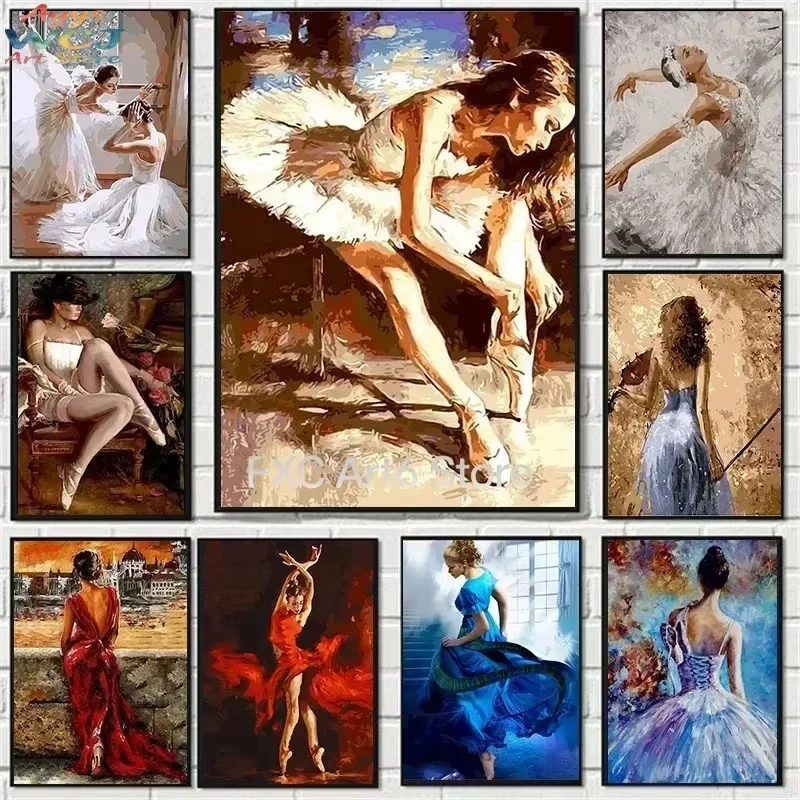 Ballet Girl Oil Painting by Number Paint by Numbers for Adults Beginner Canvas Dance Wall Art Home Decor Gift
