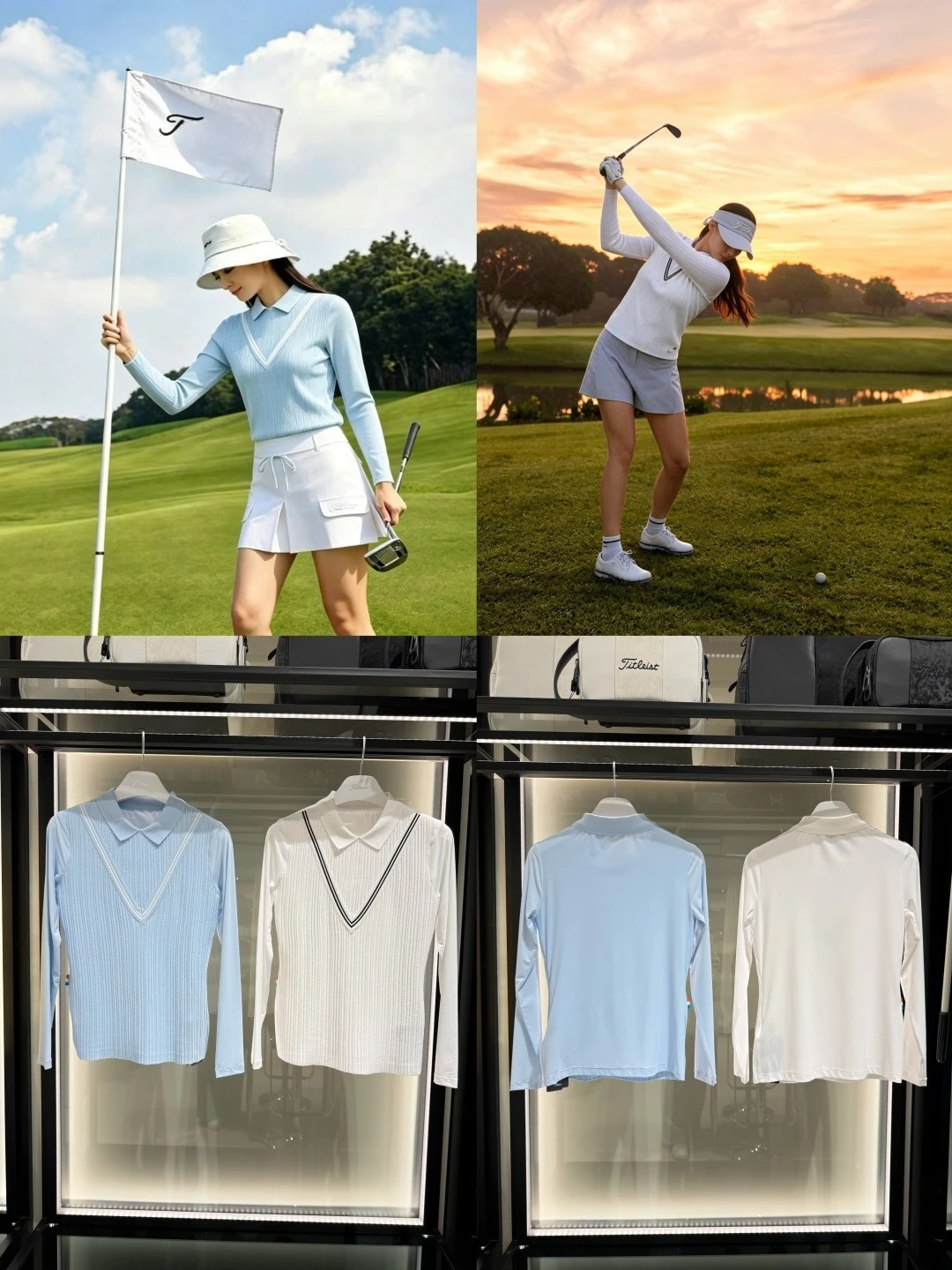 Women's Golf Long Sleeve T-Shirt 2026 Fall New Korean Style Cooling UV Protection Knit Panel Sporty Breathable Stretch Soft