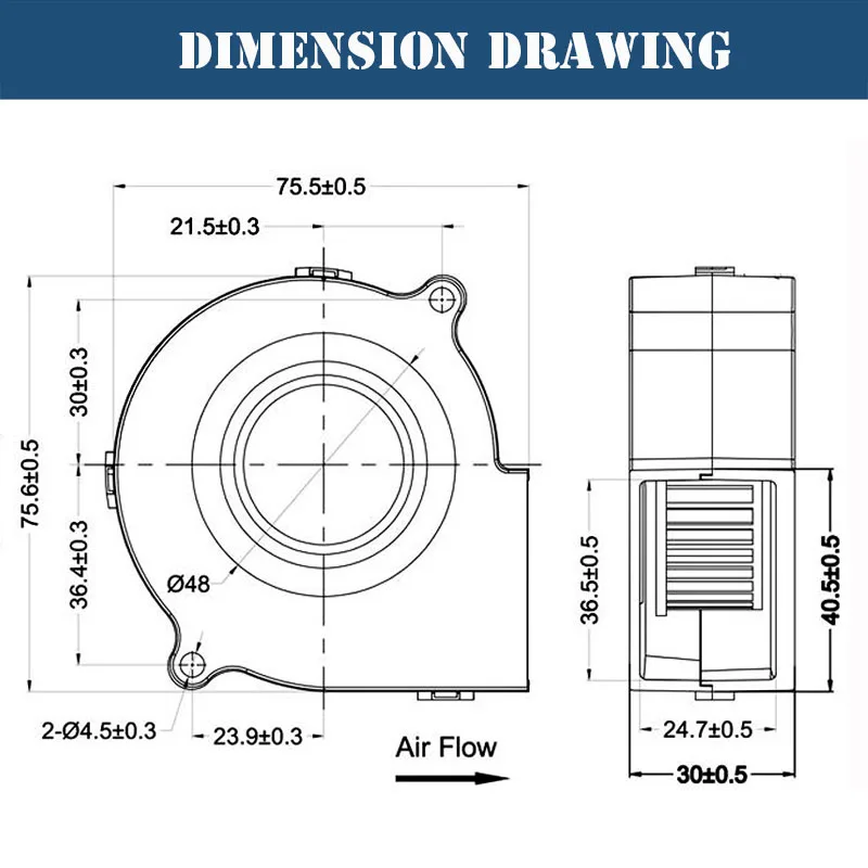 Gleichstrom 5V 12V 24V 75mm x 30mm Radial gebläse 7,5 cm Doppelkugel-Turbo kühler lüfter 75mm Luft reiniger Kühlkörper lüfter