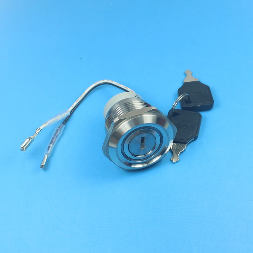 30mm stainless steel key switch 2-position ON-OFF with 2 keys and wire leads IP65 waterproof for industrial control and access c