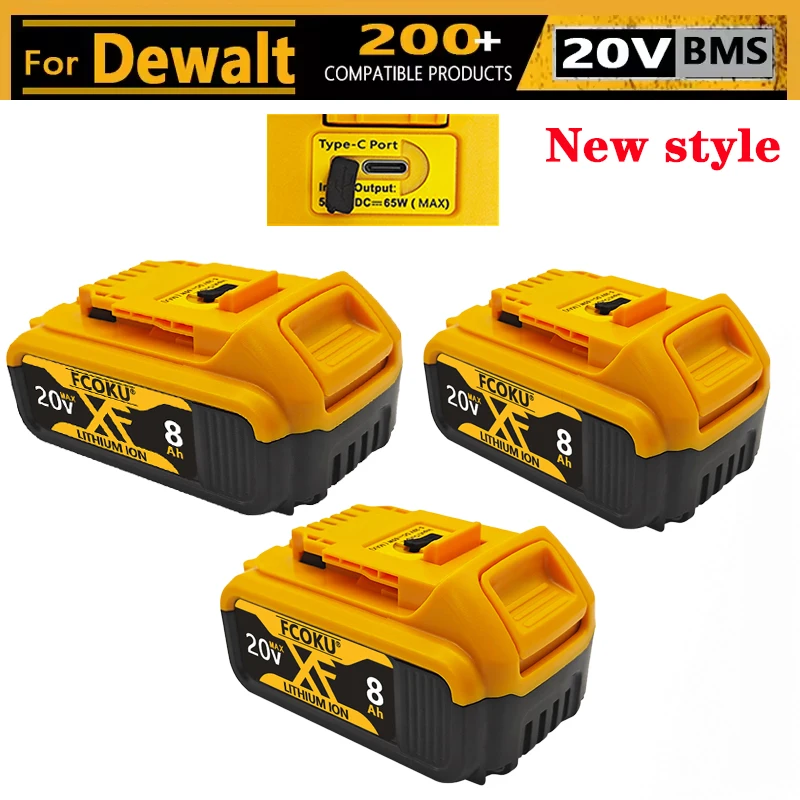 

New Original 8Ah 20V Type-C Port Power Tool Li-ion Battery,Fit For Dewalt Replacement DCB200 DCB202 DCB203 DCB204 DCB205 DCB206
