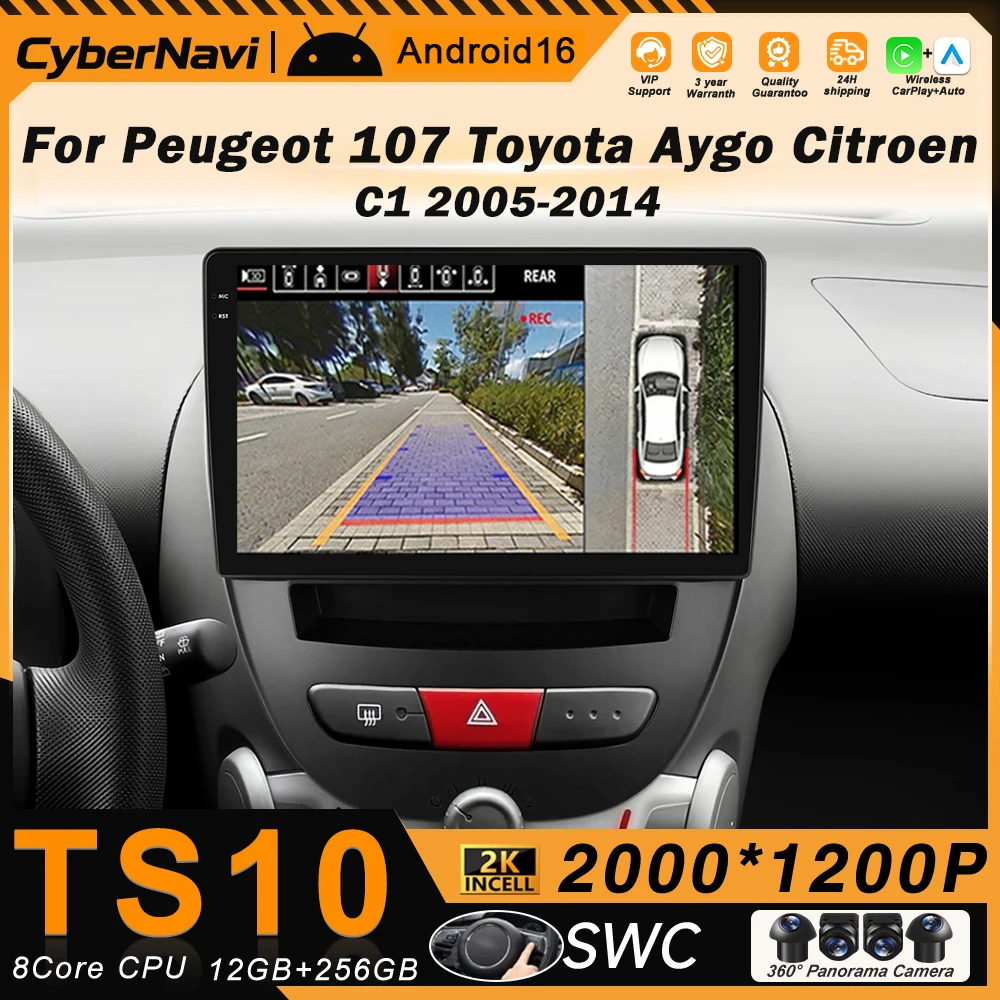 Android 16 Car Multimedia Player For Peugeot 107 Toyota Aygo Citroen C1 2005- 2014 Head Unit Stereo GPS Navigation BT WIFI 2 Din