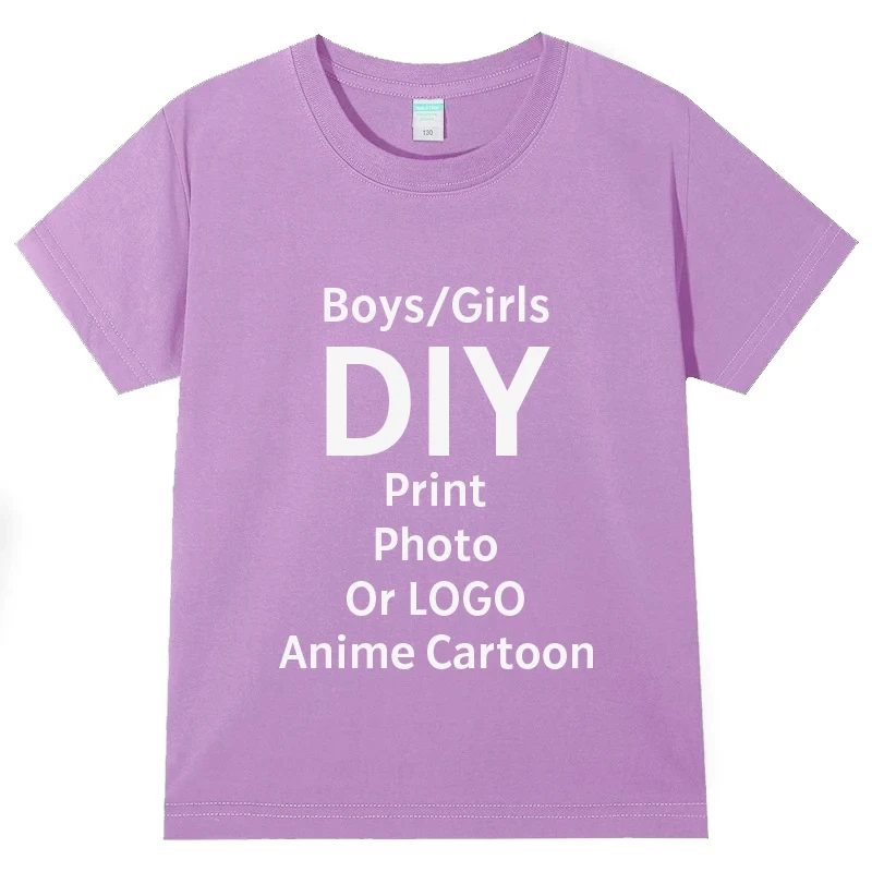 Custom T-shirts, Printed with Your Design, Logo Text Children's Round Neck Printed Pure Cotton Personalized Gift T-shirt Tops